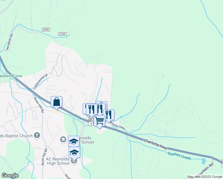 map of restaurants, bars, coffee shops, grocery stores, and more near 100 Olde Eastwood Village Blvd in Asheville