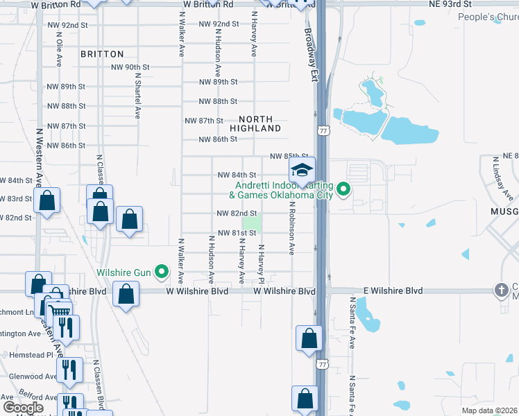 map of restaurants, bars, coffee shops, grocery stores, and more near 248 Northwest 83rd Street in Oklahoma City