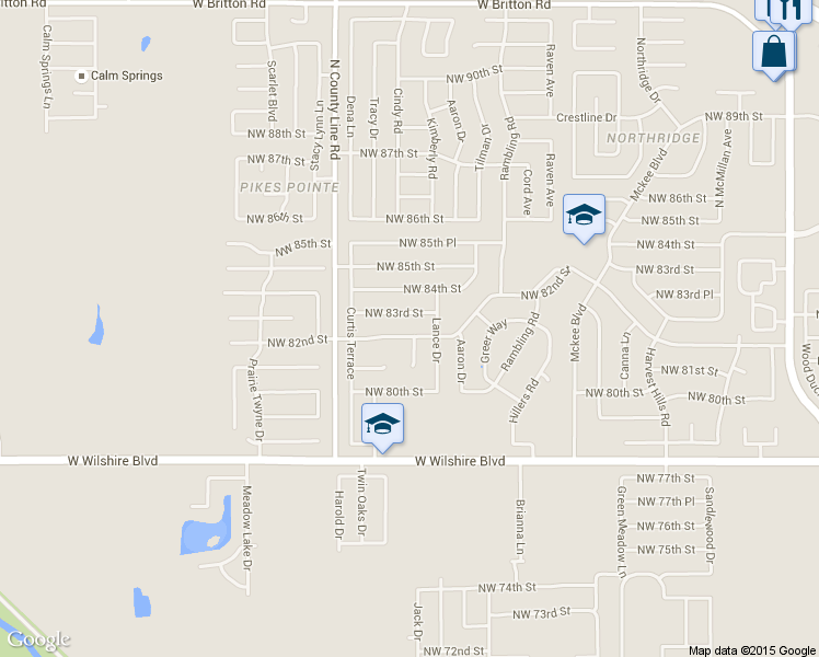 map of restaurants, bars, coffee shops, grocery stores, and more near 8813 Northwest 83rd Street in Oklahoma City