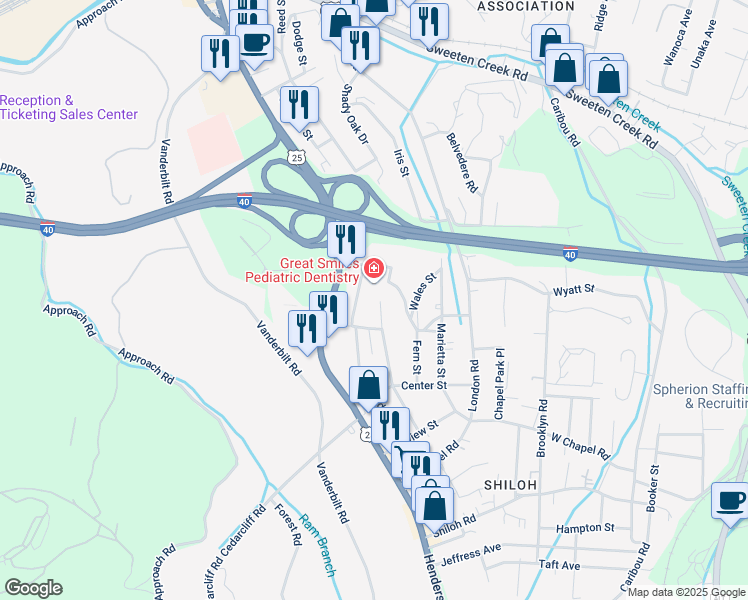 map of restaurants, bars, coffee shops, grocery stores, and more near 12 Brookshire Street Extension in Asheville