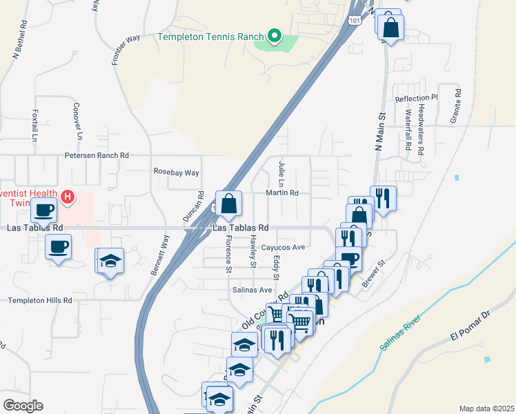 map of restaurants, bars, coffee shops, grocery stores, and more near 130 Hawley Street in Templeton