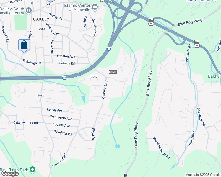 map of restaurants, bars, coffee shops, grocery stores, and more near 316 Onteora Boulevard in Asheville