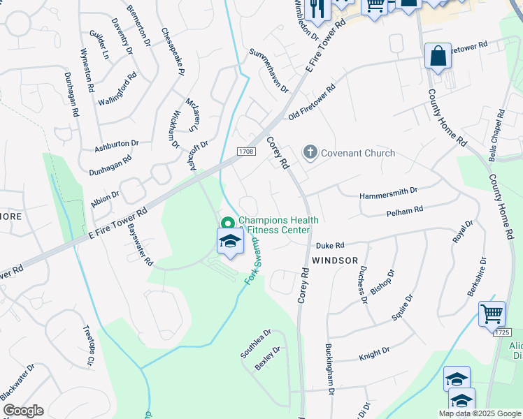 map of restaurants, bars, coffee shops, grocery stores, and more near 4128 Bridge Court in Winterville