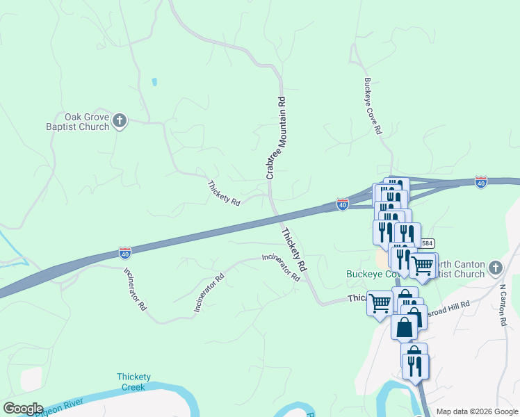 map of restaurants, bars, coffee shops, grocery stores, and more near 4672 Thickety Road in Canton
