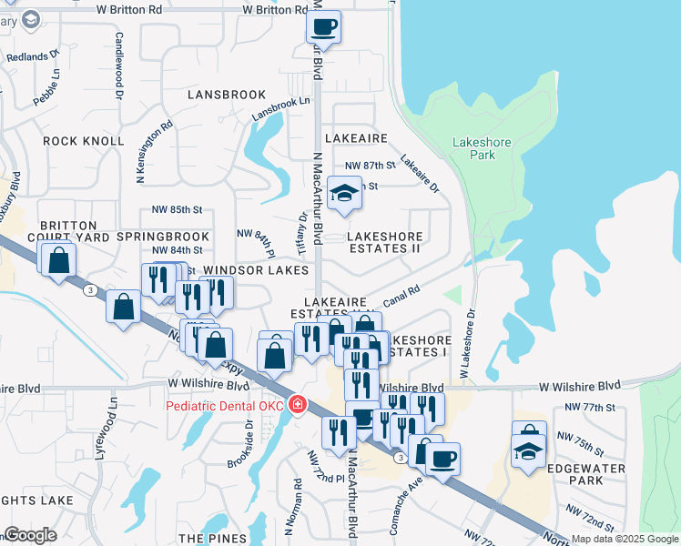 map of restaurants, bars, coffee shops, grocery stores, and more near 5825 Northwest 83rd Street in Oklahoma City