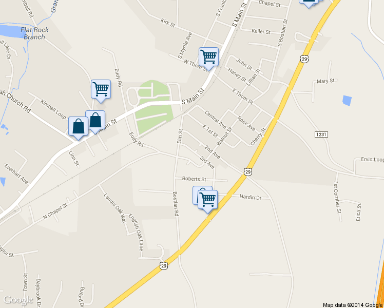 map of restaurants, bars, coffee shops, grocery stores, and more near 176 3rd Avenue in China Grove