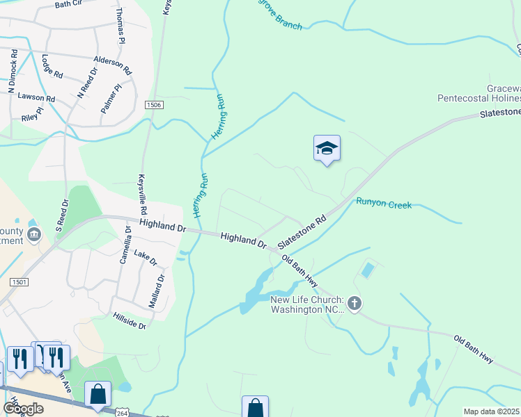 map of restaurants, bars, coffee shops, grocery stores, and more near Hugenot Trail in Washington