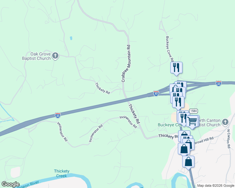 map of restaurants, bars, coffee shops, grocery stores, and more near 4672 Thickety Road in Canton