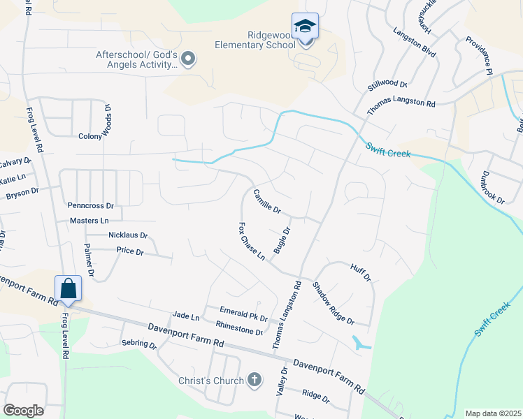 map of restaurants, bars, coffee shops, grocery stores, and more near 2629 Camille Drive in Winterville