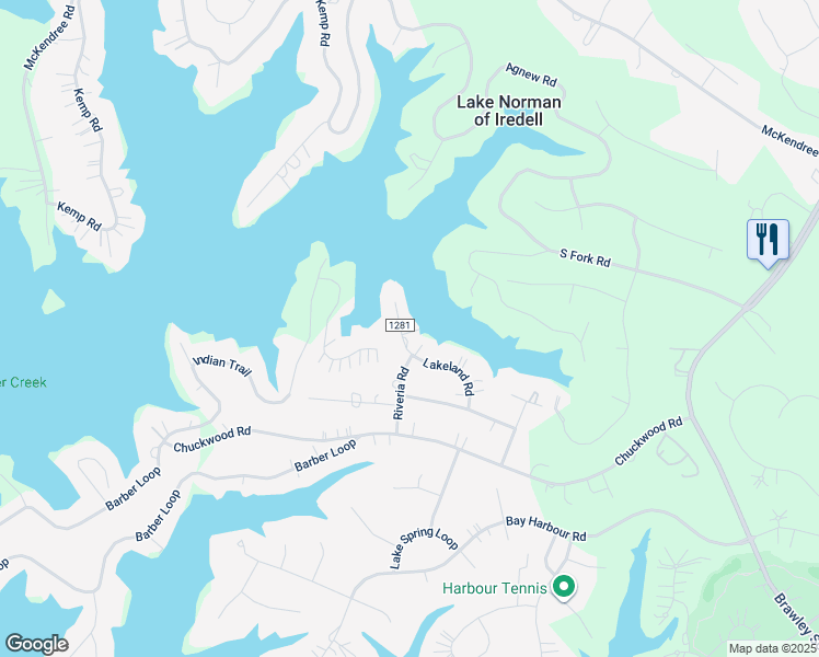map of restaurants, bars, coffee shops, grocery stores, and more near Riveria Road in Iredell County
