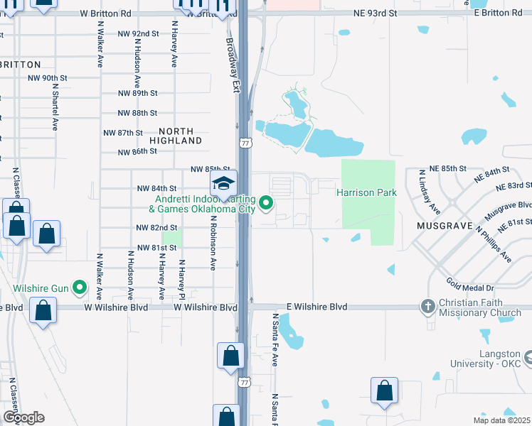 map of restaurants, bars, coffee shops, grocery stores, and more near 8300 Broadway Extension in Oklahoma City