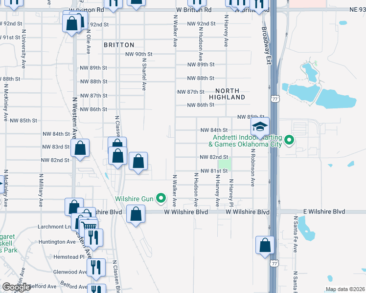 map of restaurants, bars, coffee shops, grocery stores, and more near 436 Northwest 83rd Street in Oklahoma City