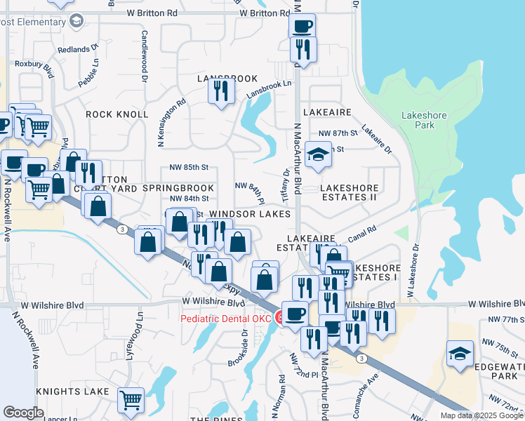 map of restaurants, bars, coffee shops, grocery stores, and more near 6000 Northwest 83rd Street in Oklahoma City