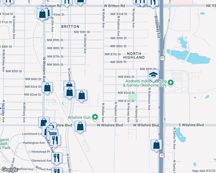 map of restaurants, bars, coffee shops, grocery stores, and more near 436 Northwest 83rd Street in Oklahoma City