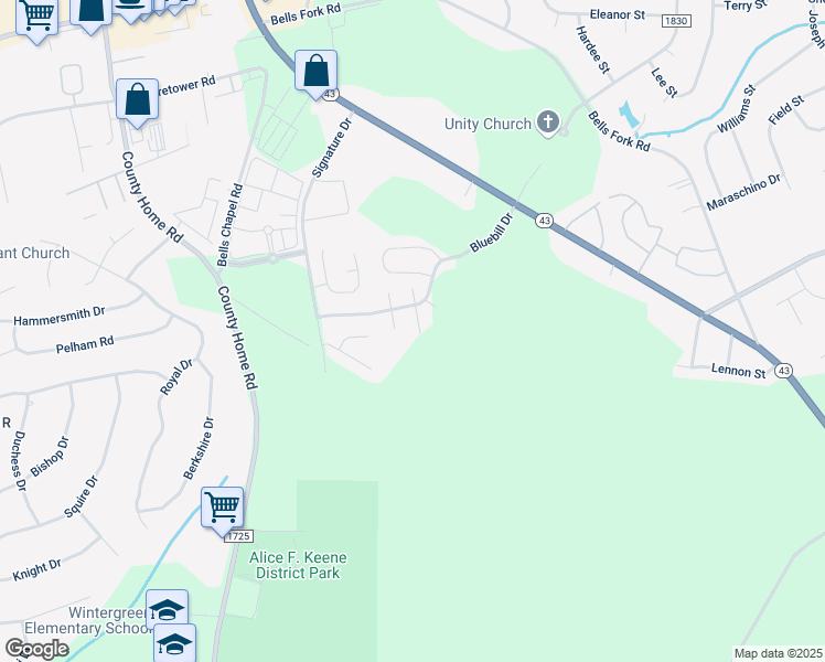 map of restaurants, bars, coffee shops, grocery stores, and more near 4036 Bluebill Drive in Greenville