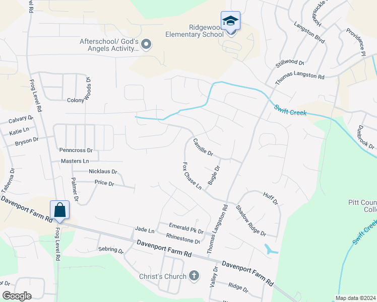 map of restaurants, bars, coffee shops, grocery stores, and more near 746 Fox Chase Lane in Winterville
