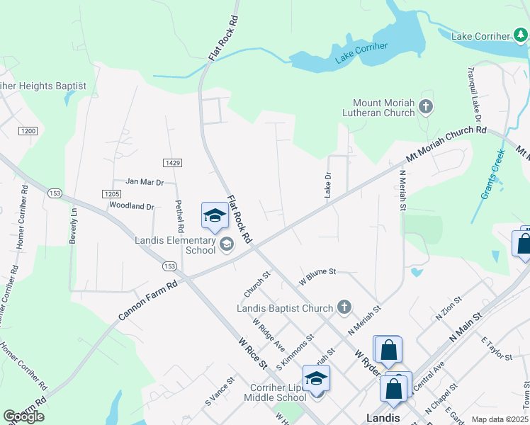 map of restaurants, bars, coffee shops, grocery stores, and more near McCleave Road in China Grove