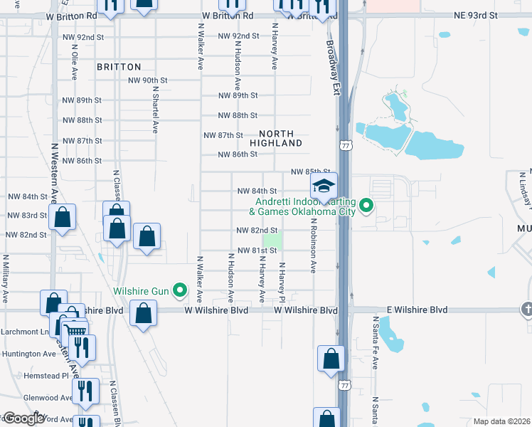 map of restaurants, bars, coffee shops, grocery stores, and more near 248 Northwest 83rd Street in Oklahoma City