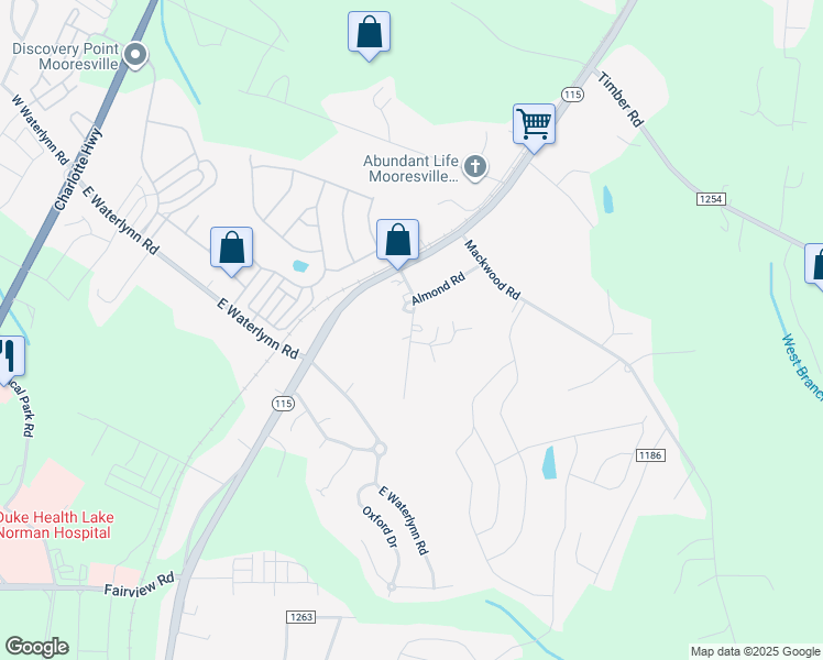 map of restaurants, bars, coffee shops, grocery stores, and more near Market Road in Mooresville