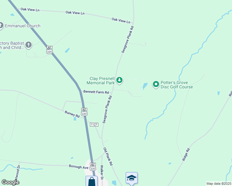 map of restaurants, bars, coffee shops, grocery stores, and more near 5201 Seagrove Plank Road in Asheboro
