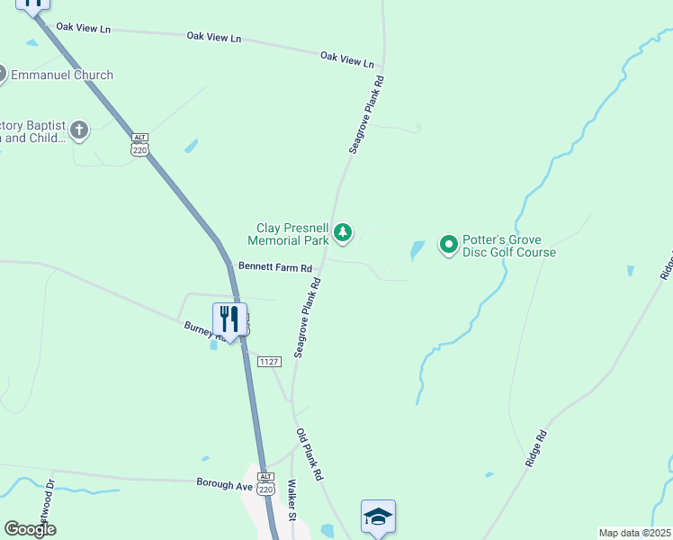 map of restaurants, bars, coffee shops, grocery stores, and more near 5201 Seagrove Plank Road in Asheboro