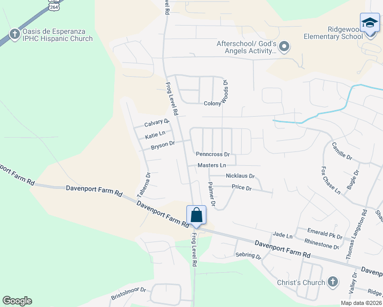 map of restaurants, bars, coffee shops, grocery stores, and more near 916 Penncross Drive in Greenville