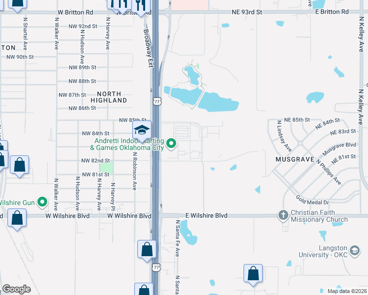 map of restaurants, bars, coffee shops, grocery stores, and more near 1-99 Northwest 82nd Street in Oklahoma City