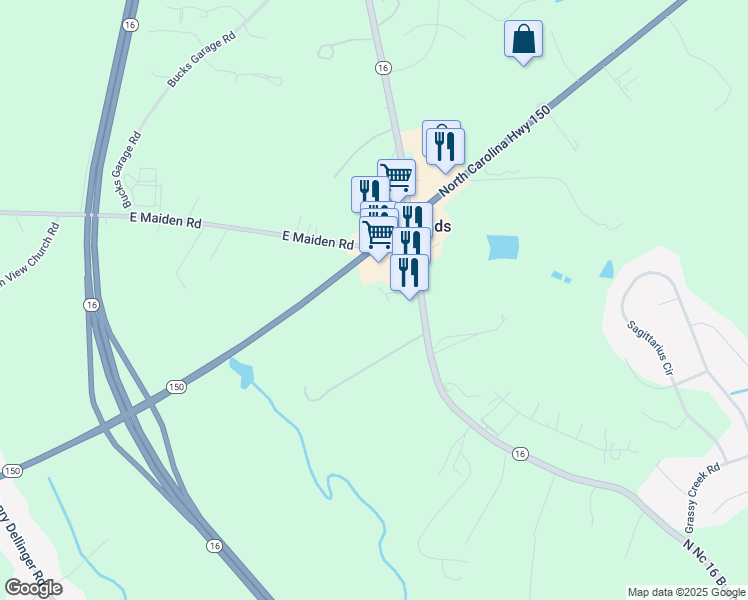 map of restaurants, bars, coffee shops, grocery stores, and more near 6131 North Carolina 16 in Maiden