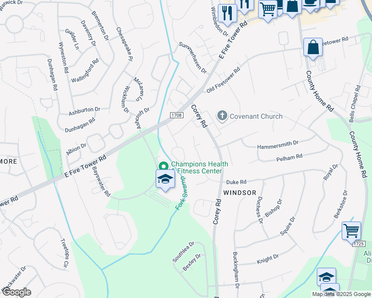 map of restaurants, bars, coffee shops, grocery stores, and more near 4132 Bridge Court in Winterville