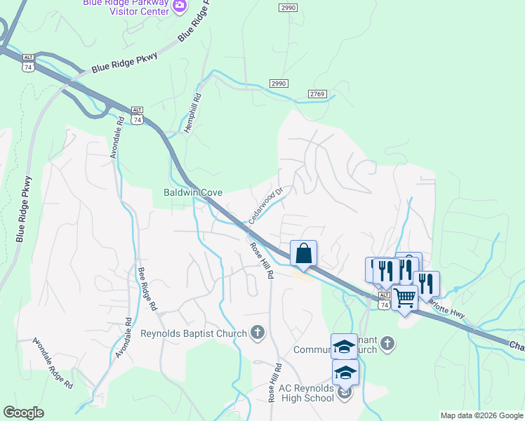 map of restaurants, bars, coffee shops, grocery stores, and more near 134 Charlotte Highway in Asheville