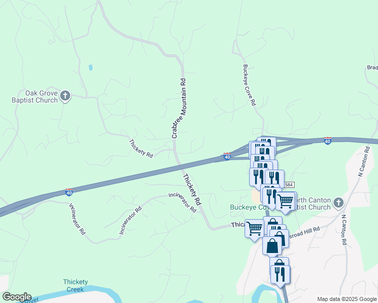 map of restaurants, bars, coffee shops, grocery stores, and more near 79 Valley Hill Drive in Canton