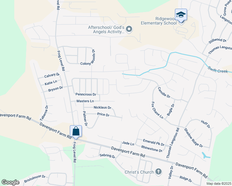 map of restaurants, bars, coffee shops, grocery stores, and more near 2129 Cherrytree Lane in Winterville