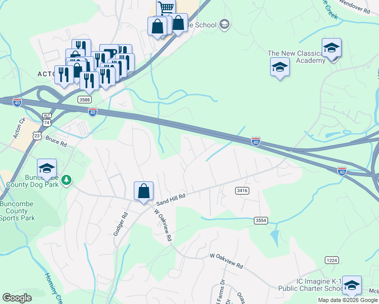 map of restaurants, bars, coffee shops, grocery stores, and more near 60 Selwyn Road in Asheville