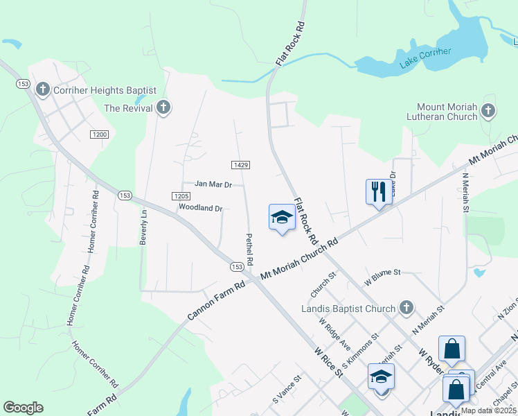 map of restaurants, bars, coffee shops, grocery stores, and more near 310 Pethel Road in China Grove