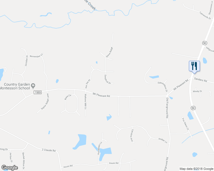 map of restaurants, bars, coffee shops, grocery stores, and more near 102 Darphrid Drive in Willow Spring
