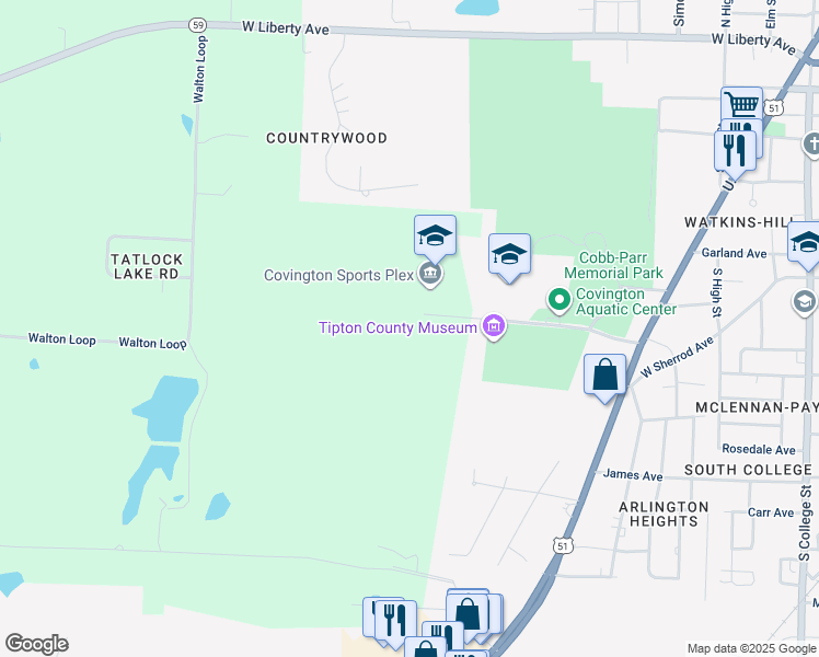 map of restaurants, bars, coffee shops, grocery stores, and more near 805 Bert Johnston Avenue in Covington