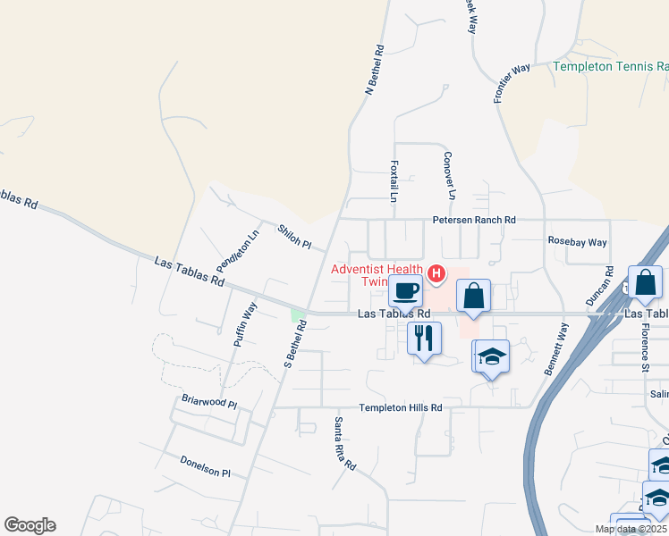 map of restaurants, bars, coffee shops, grocery stores, and more near 1471 Osprey Court in Templeton