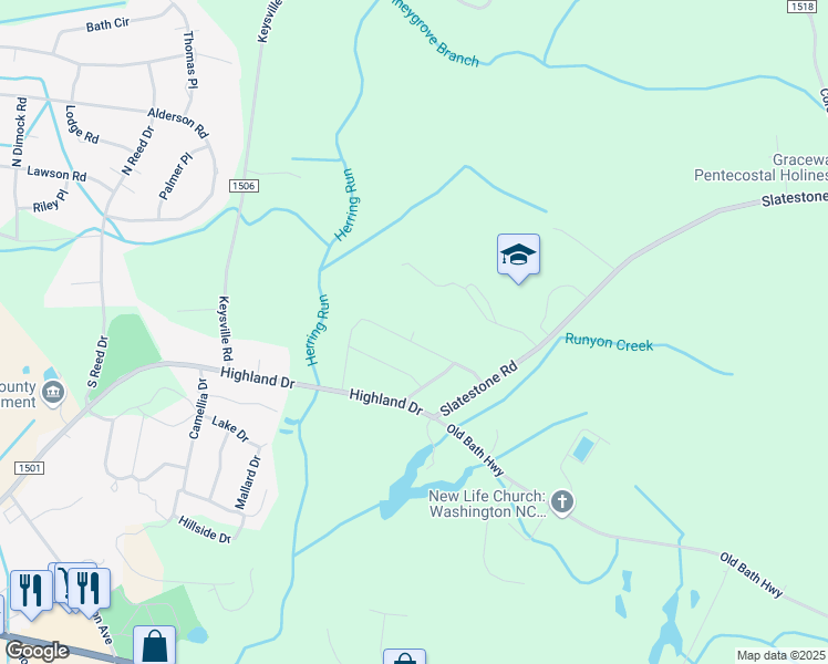 map of restaurants, bars, coffee shops, grocery stores, and more near Hugenot Trail in Washington