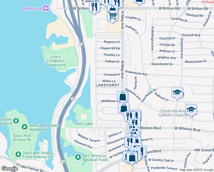 map of restaurants, bars, coffee shops, grocery stores, and more near 2933 Elmhurst Avenue in Oklahoma City