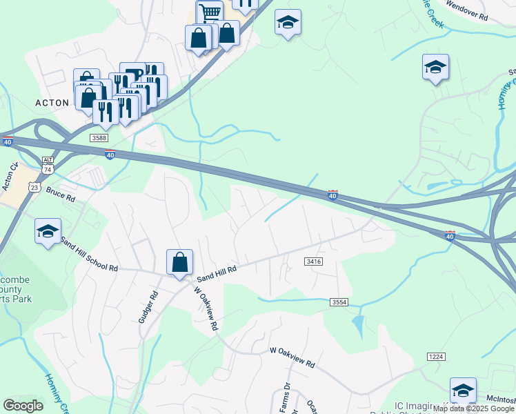 map of restaurants, bars, coffee shops, grocery stores, and more near 76 Selwyn Road in Asheville