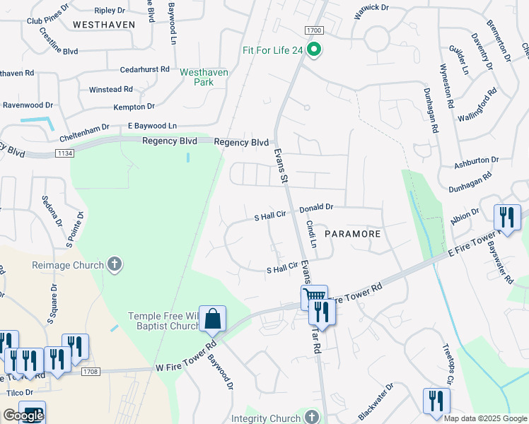 map of restaurants, bars, coffee shops, grocery stores, and more near 3802 Saxon Court in Greenville