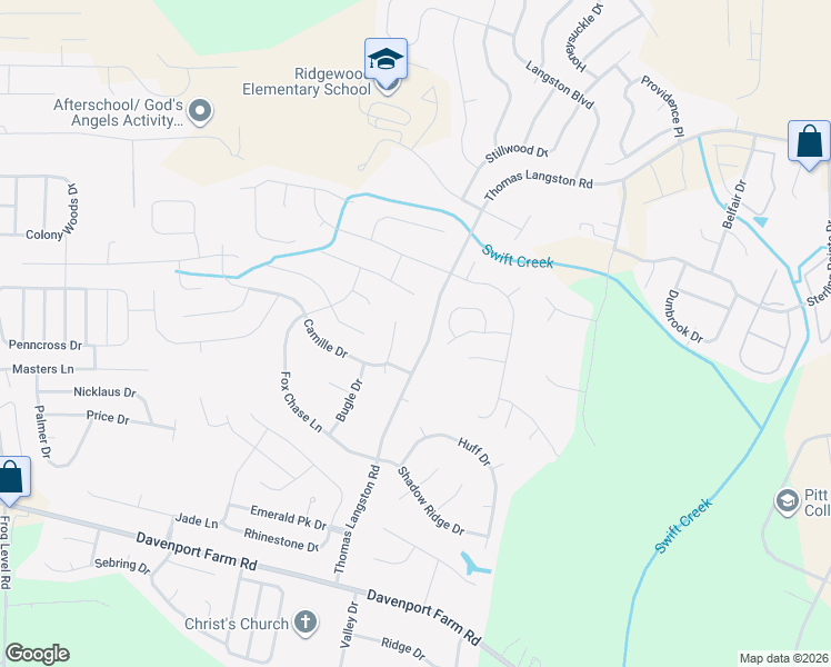 map of restaurants, bars, coffee shops, grocery stores, and more near 2270 Thomas Langston Road in Winterville