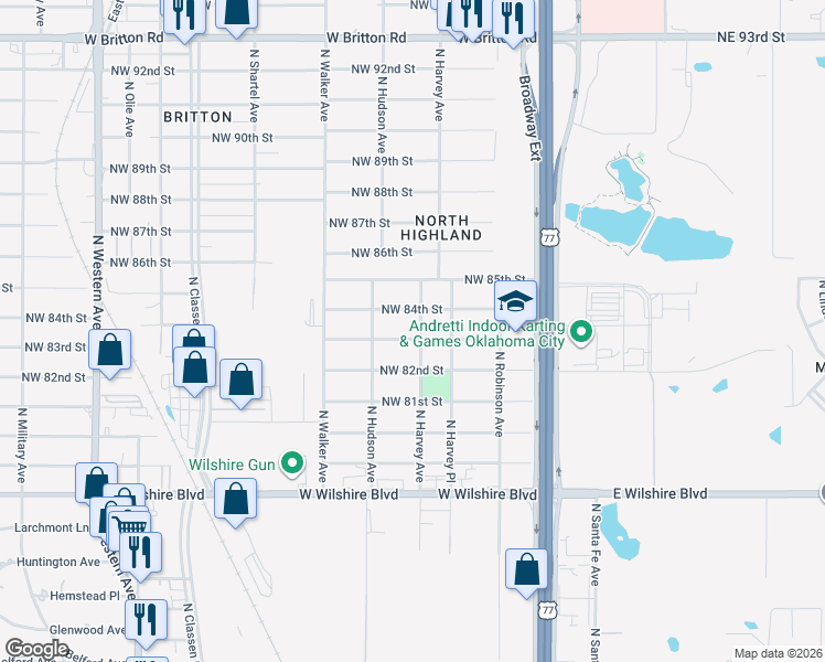 map of restaurants, bars, coffee shops, grocery stores, and more near 305 Northwest 83rd Street in Oklahoma City