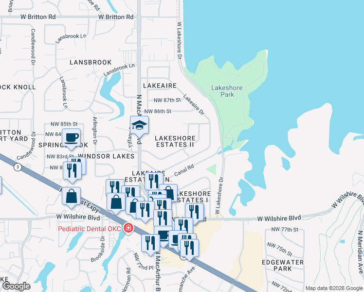 map of restaurants, bars, coffee shops, grocery stores, and more near 5700 Gull Lane in Oklahoma City
