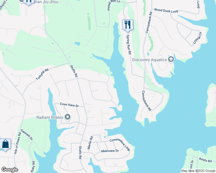 map of restaurants, bars, coffee shops, grocery stores, and more near 174 Woodstream Circle in Mooresville