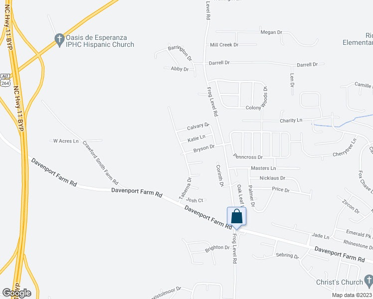 map of restaurants, bars, coffee shops, grocery stores, and more near 1136 Bryson Drive in Greenville