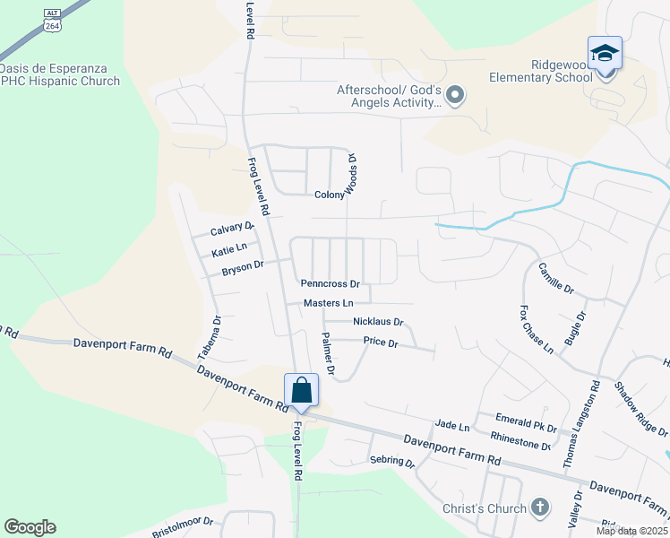 map of restaurants, bars, coffee shops, grocery stores, and more near 3625 Fescue Drive in Greenville