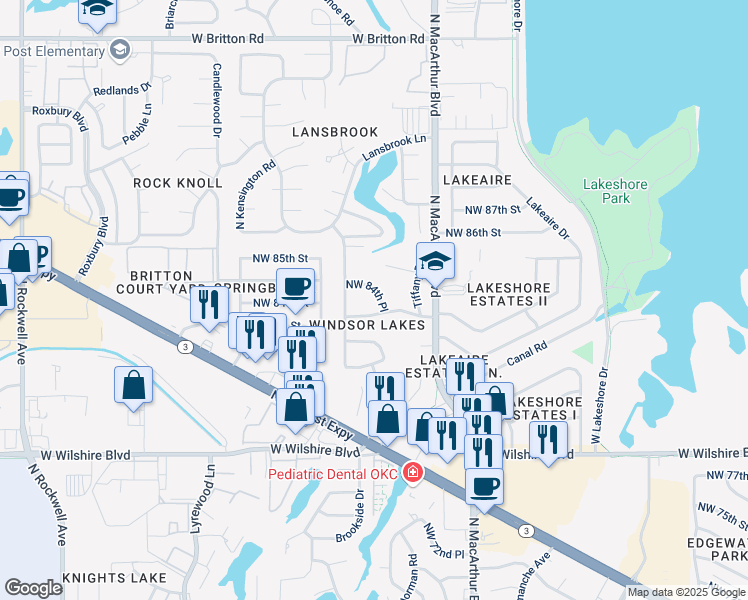 map of restaurants, bars, coffee shops, grocery stores, and more near 6000 Northwest 83rd Street in Oklahoma City