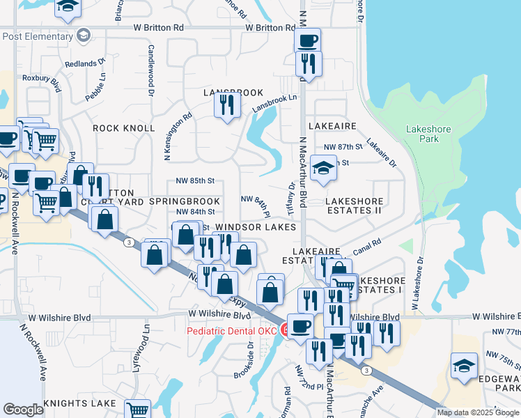 map of restaurants, bars, coffee shops, grocery stores, and more near 6000 Northwest 83rd Street in Oklahoma City
