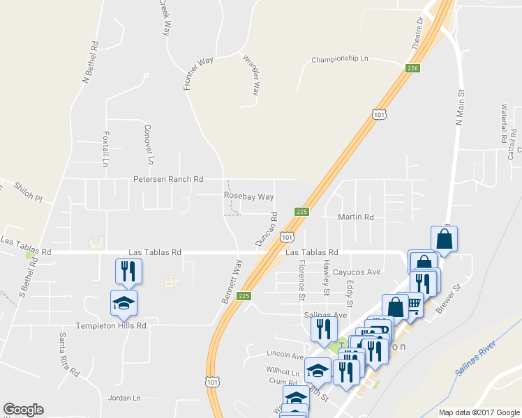 map of restaurants, bars, coffee shops, grocery stores, and more near 732 Lavender Lane in Templeton